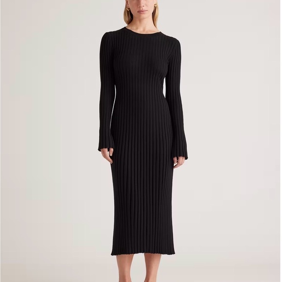Quince Dresses & Skirts - Quince Cotton Cashmere Black Ribbed Long Sleeve MIDI Dress